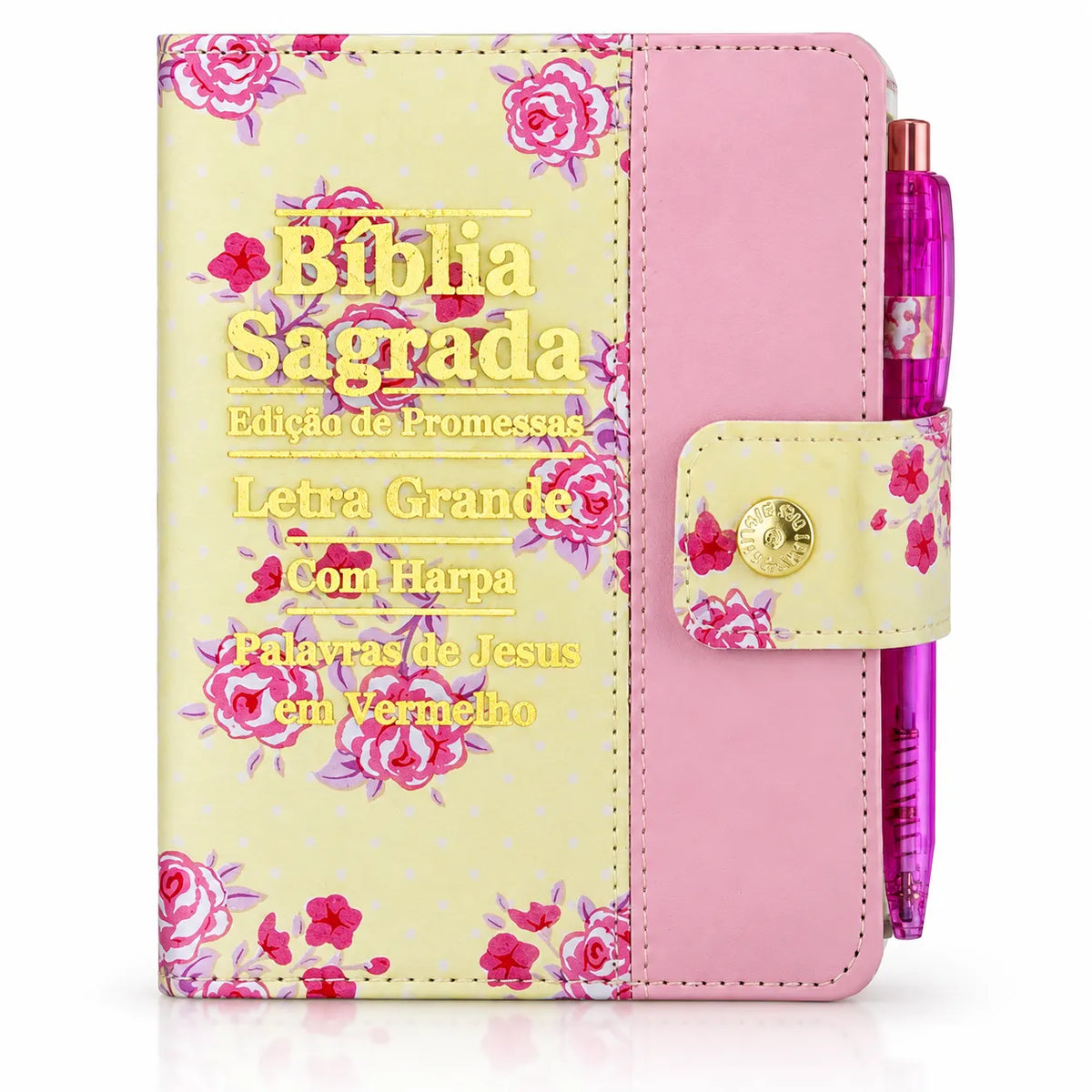 Large Print Women's Bible with Harp, Button, and Pen