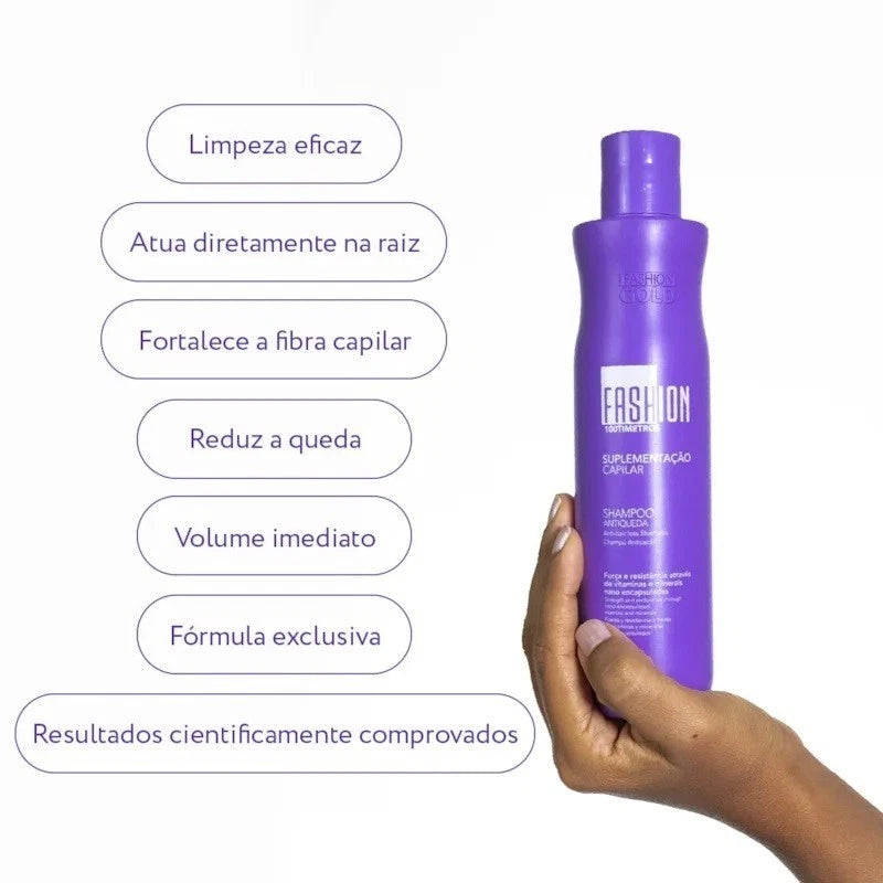 Kit 100tímetros Fashion Gold – Tratamento Capilar Completo (Shampoo + Condicionador + Tônico)
