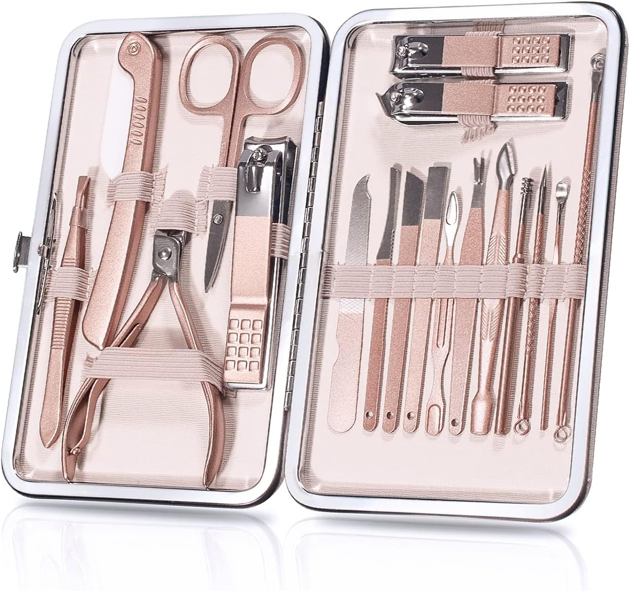 Kit de Manicure e Pedicure OWill 18 Peças com Estojo em Couro PU – Rose Gold