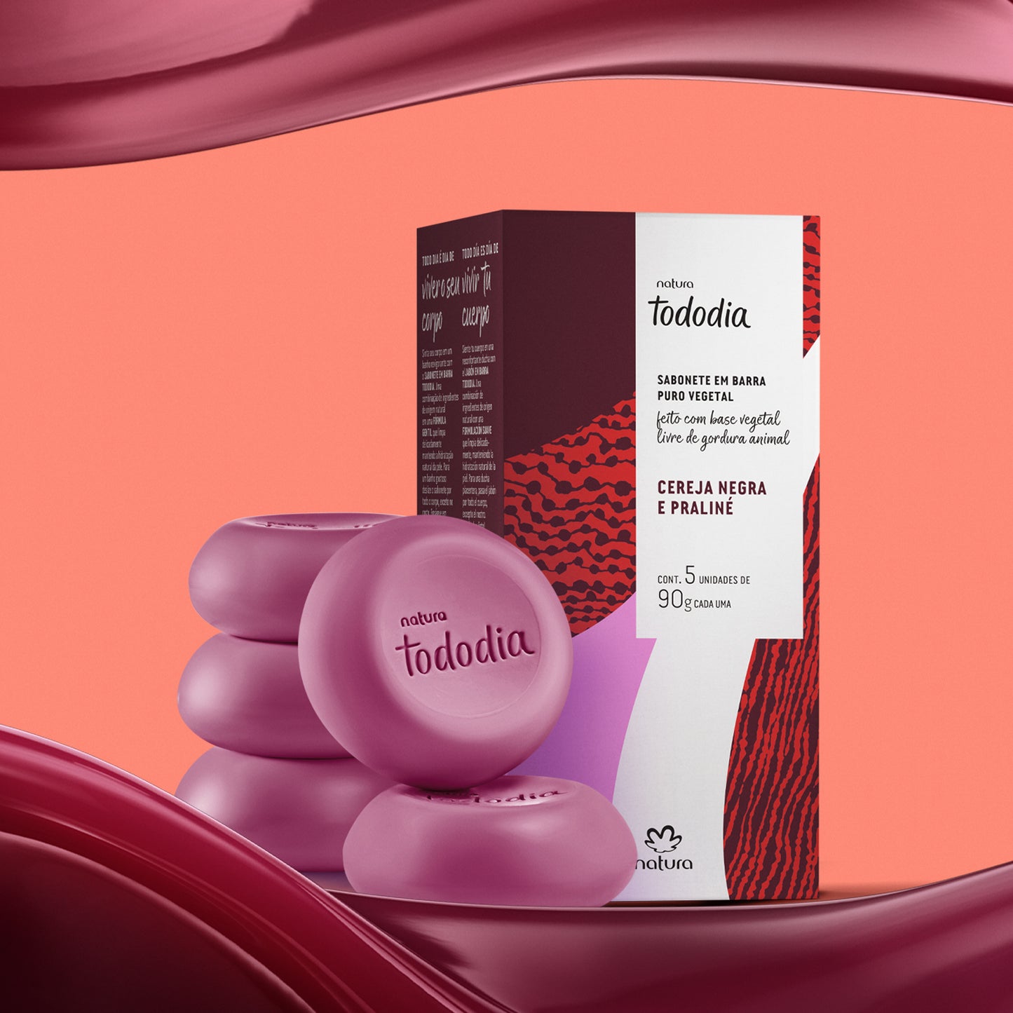 Natura Tododia – Sabonete em Barra Puro Vegetal Cereja Negra e Praliné (5x90g)