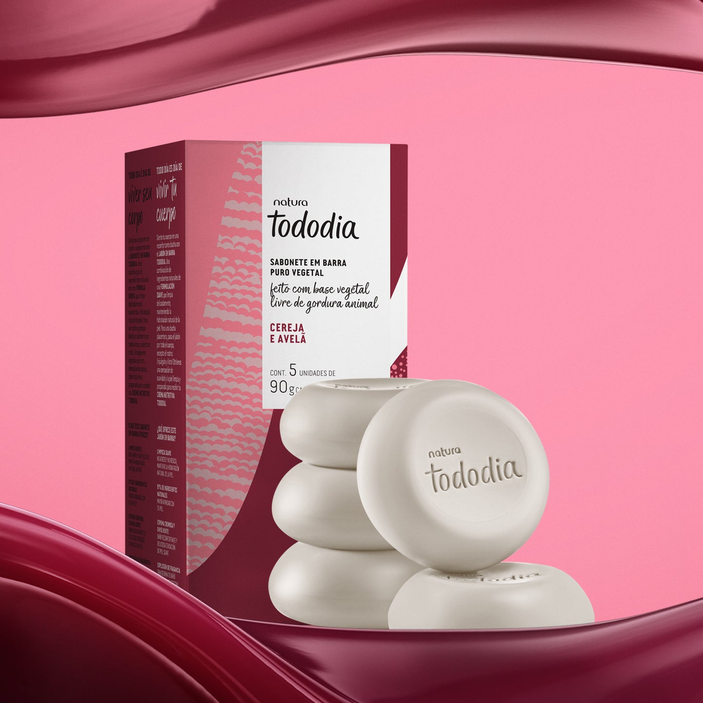 Natura Tododia – Sabonete em Barra Puro Vegetal Cereja e Avelã (5x90g)