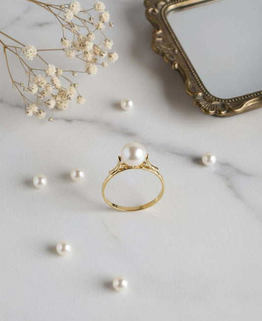 Anel De Pérola Legítima Ouro 18k