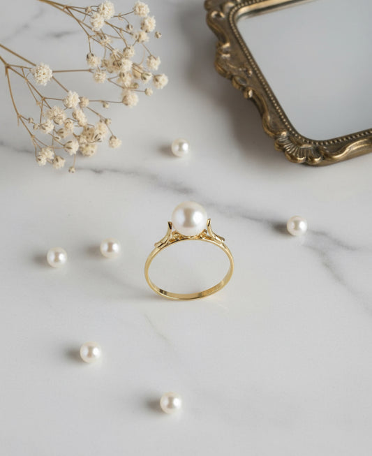 Anel De Pérola Legítima Ouro 18k