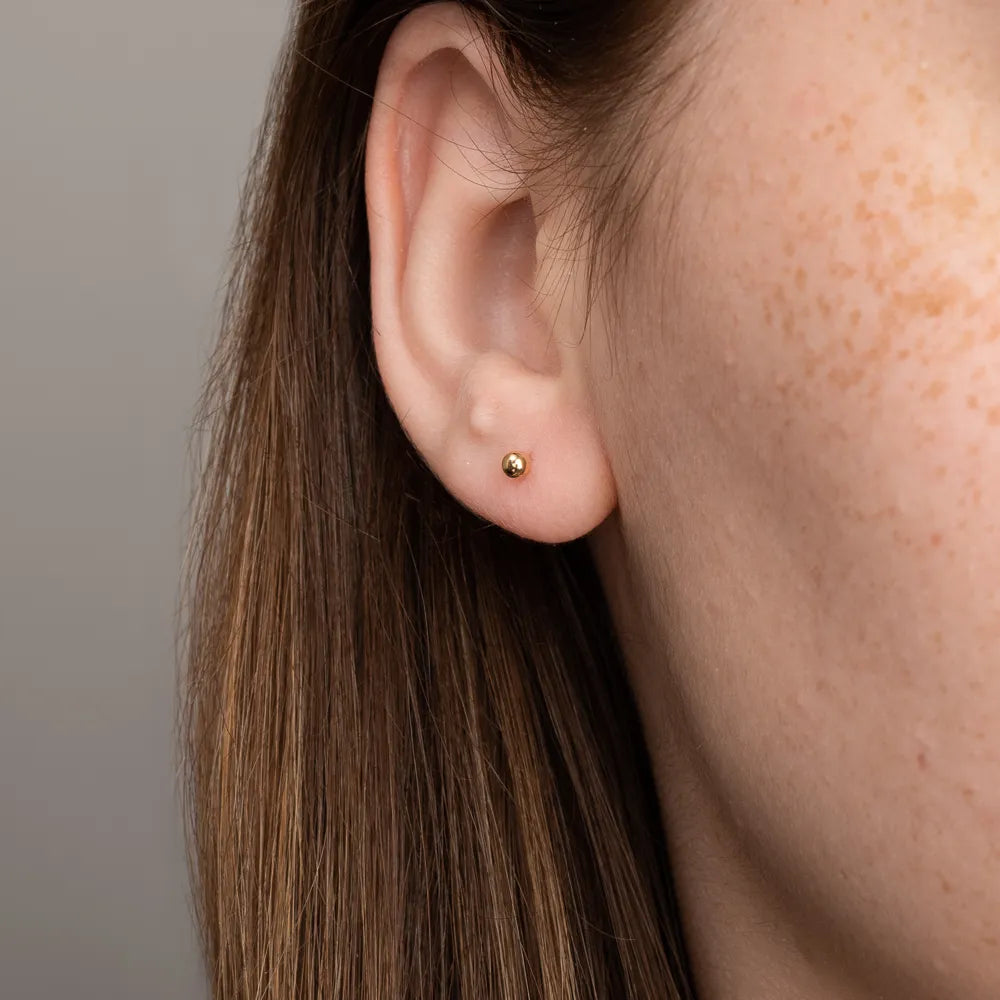 Brinco Ouro 18k Infantil Bola 2,5mm Bebê Criança 2º Furo