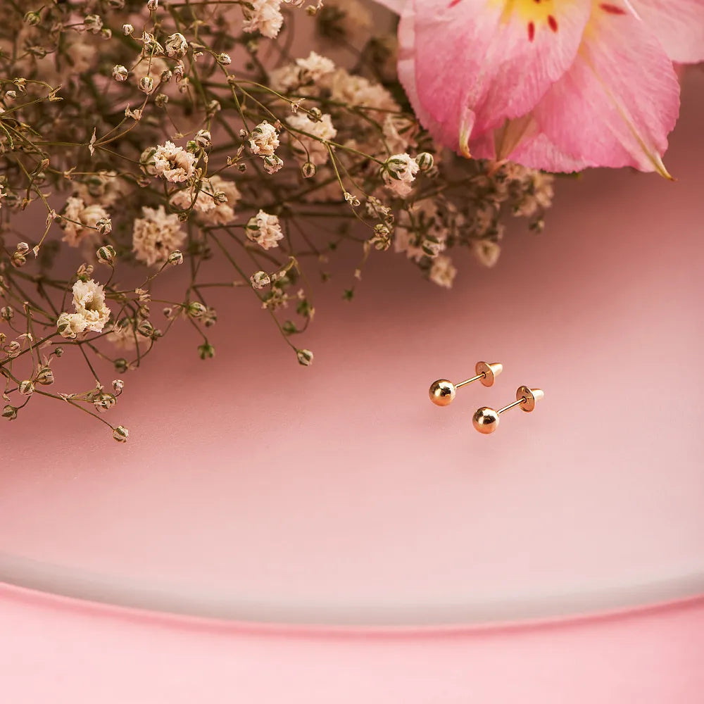 Brinco Ouro 18k Infantil Bola 2,5mm Bebê Criança 2º Furo