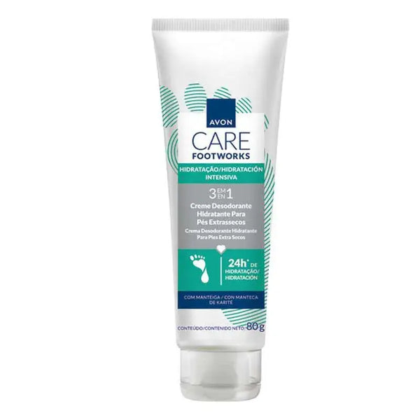 Avon Footworks Hidratação Profunda Extras Secos Manteiga de Karité 80g – Cuidado 3 em 1 para Pés