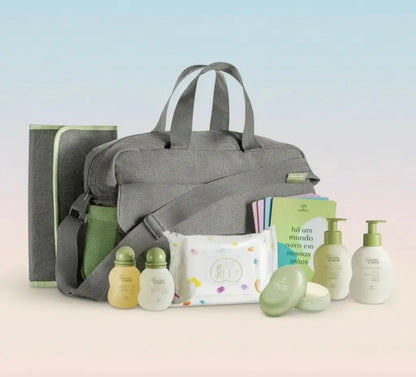 Conjunto Natura Mamãe E Bebê Com Bolsa, Trocador E Produtos. 8 Itens