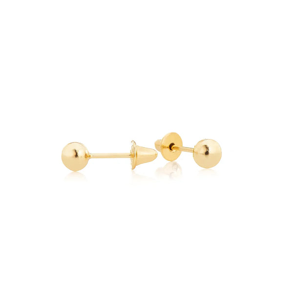 Brinco Ouro 18k Infantil Bola 2,5mm Bebê Criança 2º Furo