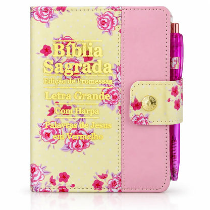Large Print Women's Bible with Harp, Button, and Pen