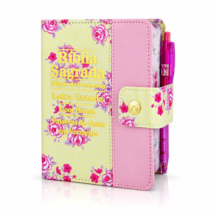 Large Print Women's Bible with Harp, Button, and Pen
