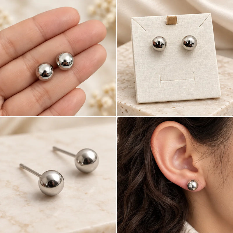 Ball Stud Earrings – White Rhodium-Plated Elegance