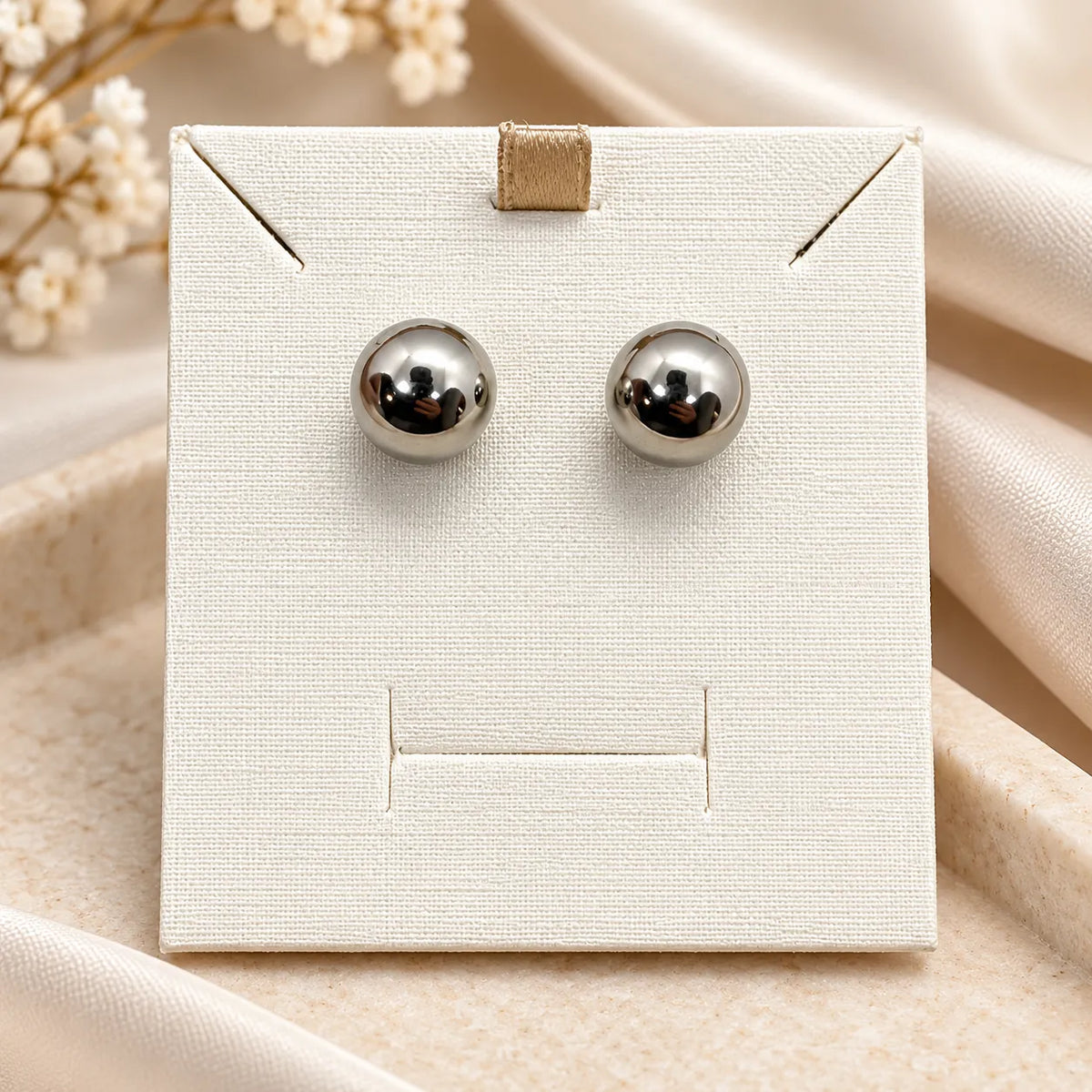 Ball Stud Earrings – White Rhodium-Plated Elegance