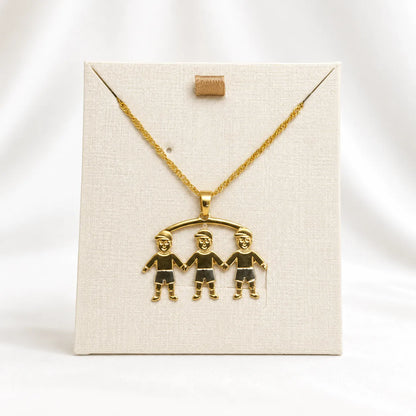 Necklace with Three Boys Pendant – Gold Plated