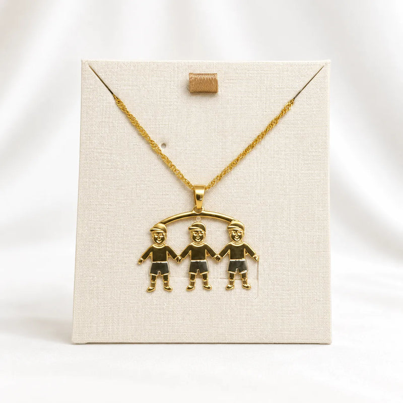 Necklace with Three Boys Pendant – Gold Plated