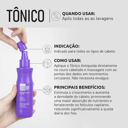 Kit 100tímetros Fashion Gold – Tratamento Capilar Completo (Shampoo + Condicionador + Tônico)