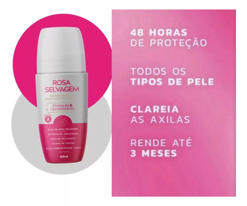 Wild Rose Deodorant 85ml - Rosa Selvagem Desodorante Antitranspirante Clareador Axilas