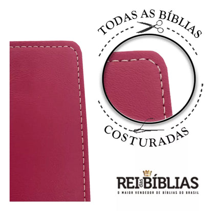 Bíblia Feminina Letra Grande com Harpa, Botão e Caneta