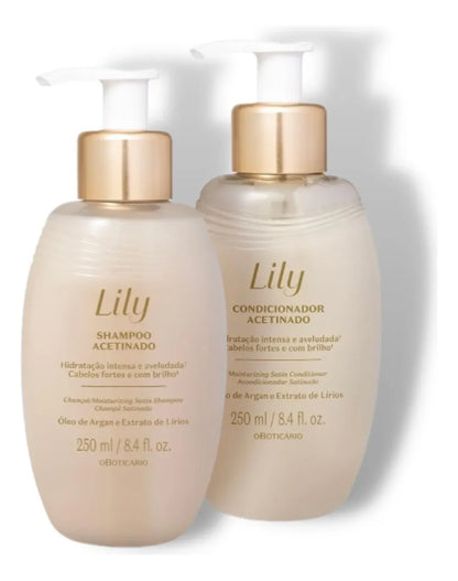 Linha Acetinada Lily | Shampoo e Condicionador 250ml – Hidratação e Brilho para Cabelos