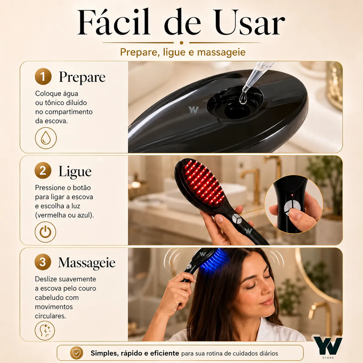 Escova Massageadora Capilar LED 4 EM 1