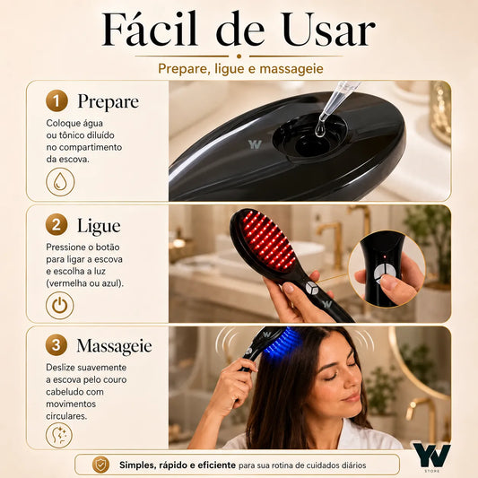 Escova Massageadora Capilar LED 4 EM 1