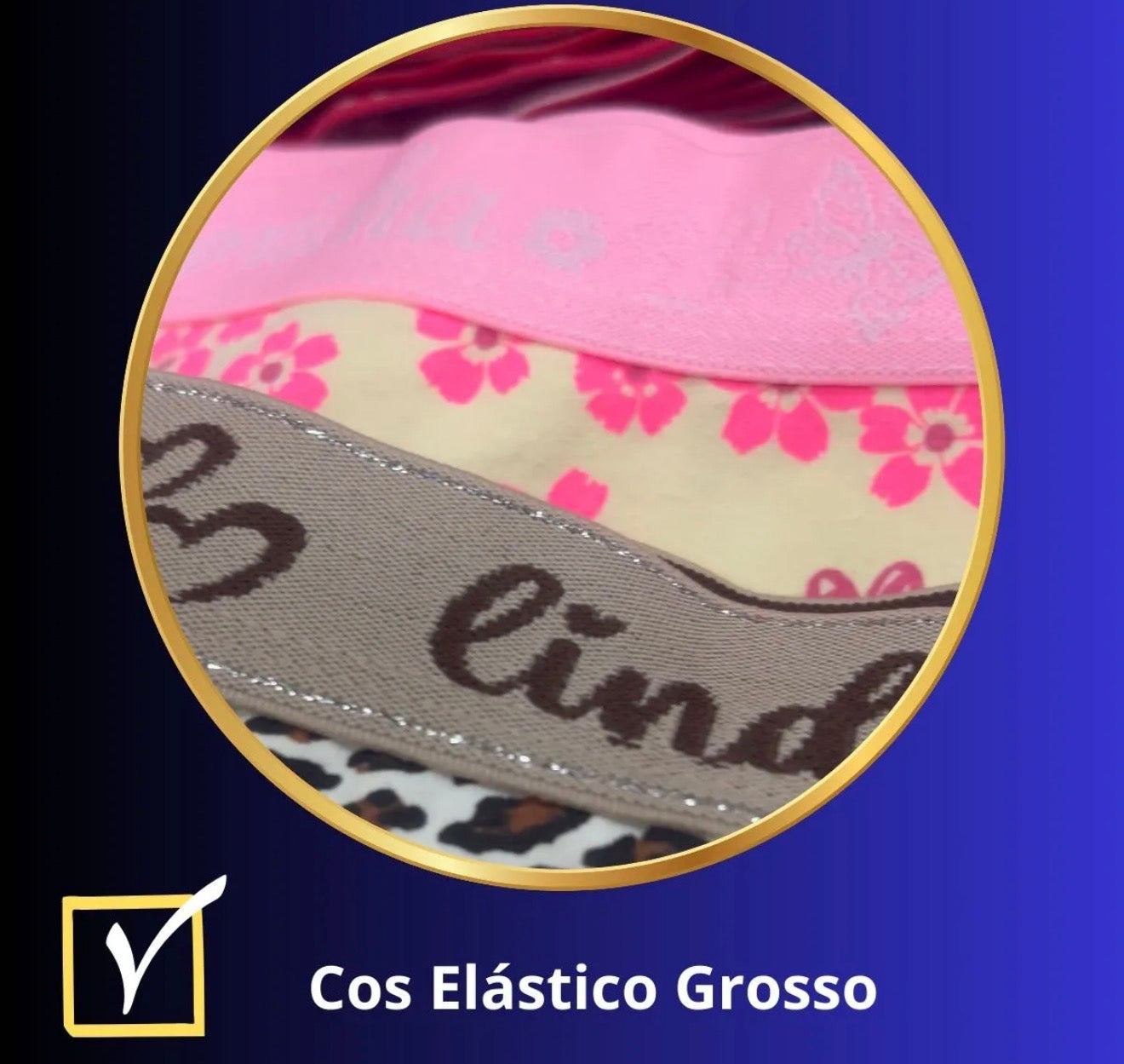 Kit 5 Calcinhas Cotton Premium com Cós de Elástico Grosso