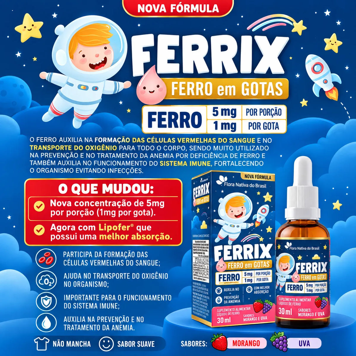 Ferro em Gotas Ferrix Kids Morango 30ml – Flora Nativa