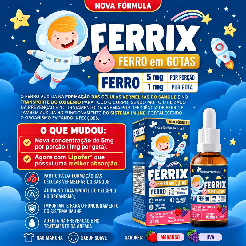 Ferro em Gotas Ferrix Kids Morango 30ml – Flora Nativa