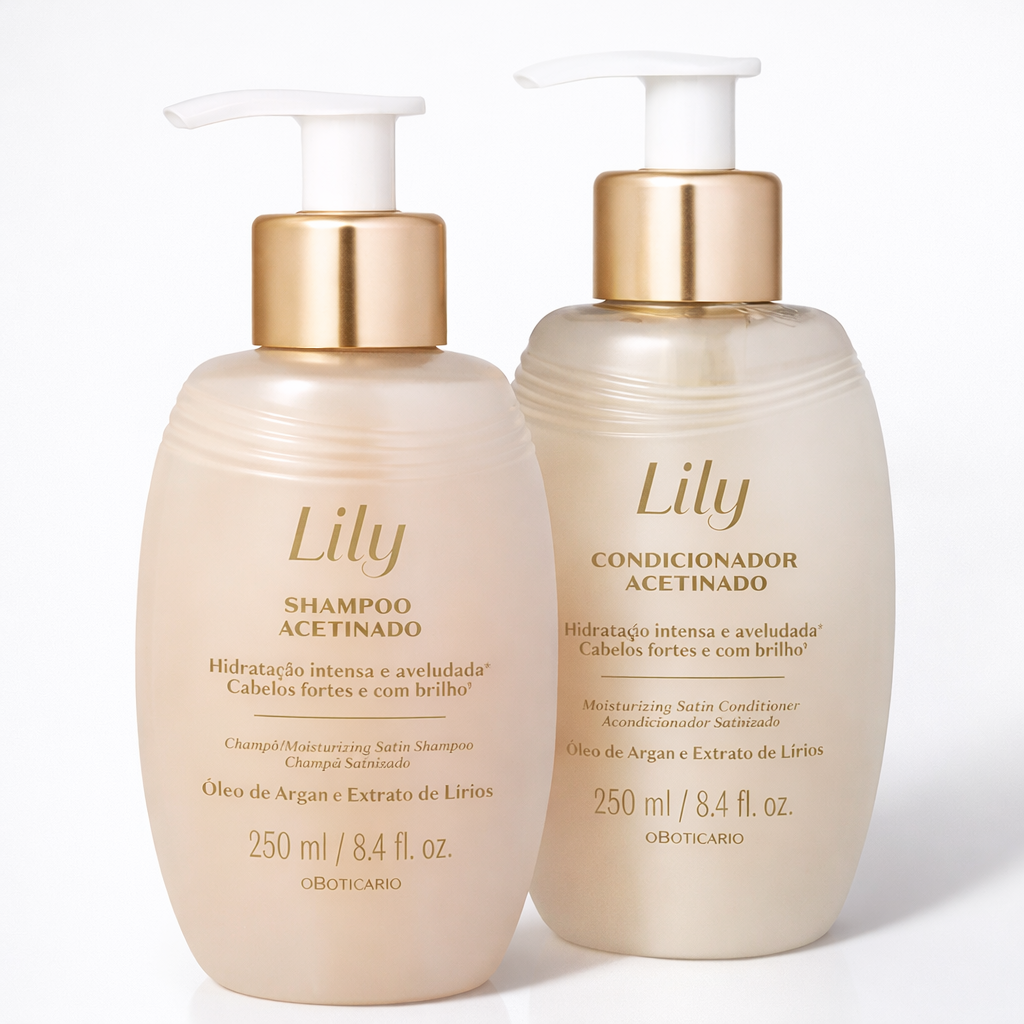 Linha Acetinada Lily | Shampoo e Condicionador 250ml – Hidratação e Brilho para Cabelos