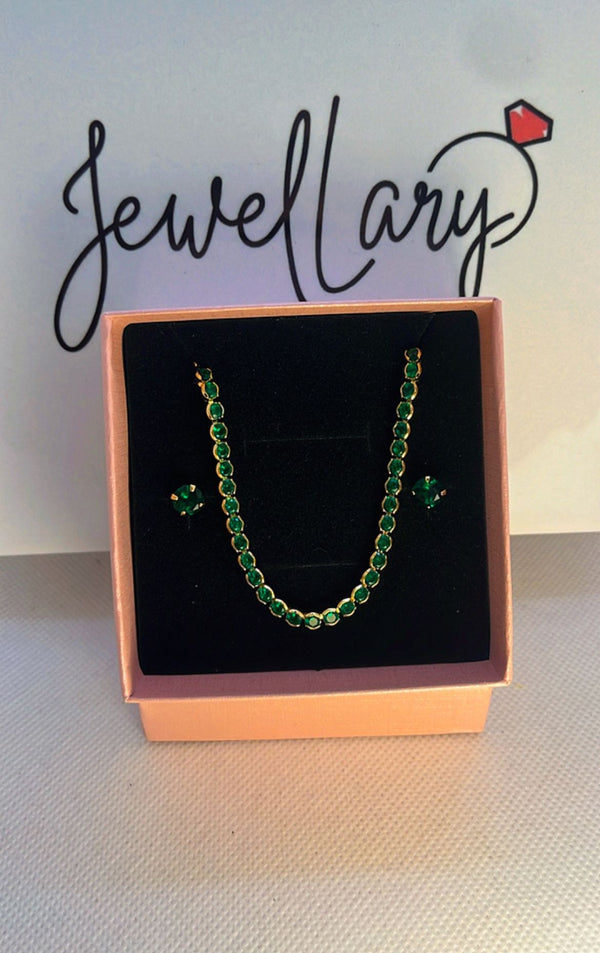 Luxurious Green Jewelry Set - Necklace &amp; Earrings  - Conjunto Riviera Esmeralda