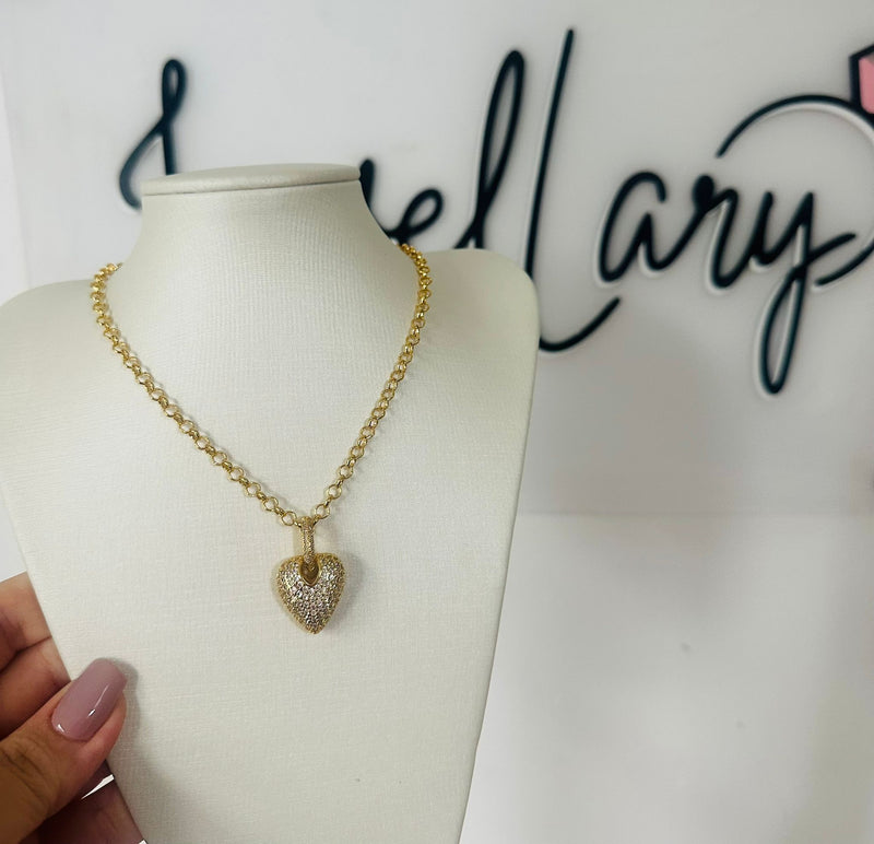 Portuguese Link Chain with Heart Pendant – 45cm + 5cm Extender