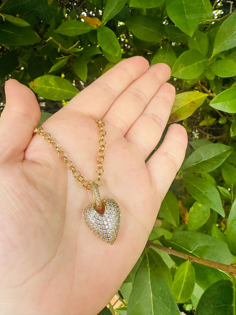 Portuguese Link Chain with Heart Pendant – 45cm + 5cm Extender