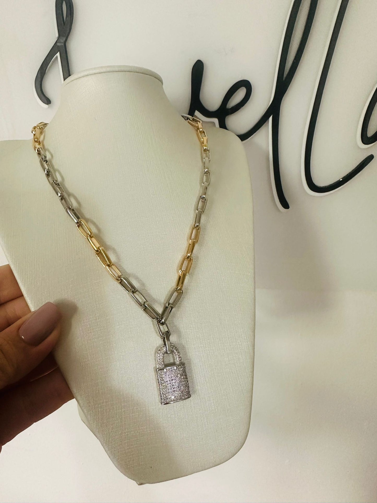 Cartier-Style Necklace – 42cm + 5cm Extender with Zirconia Paved Lock Pendant