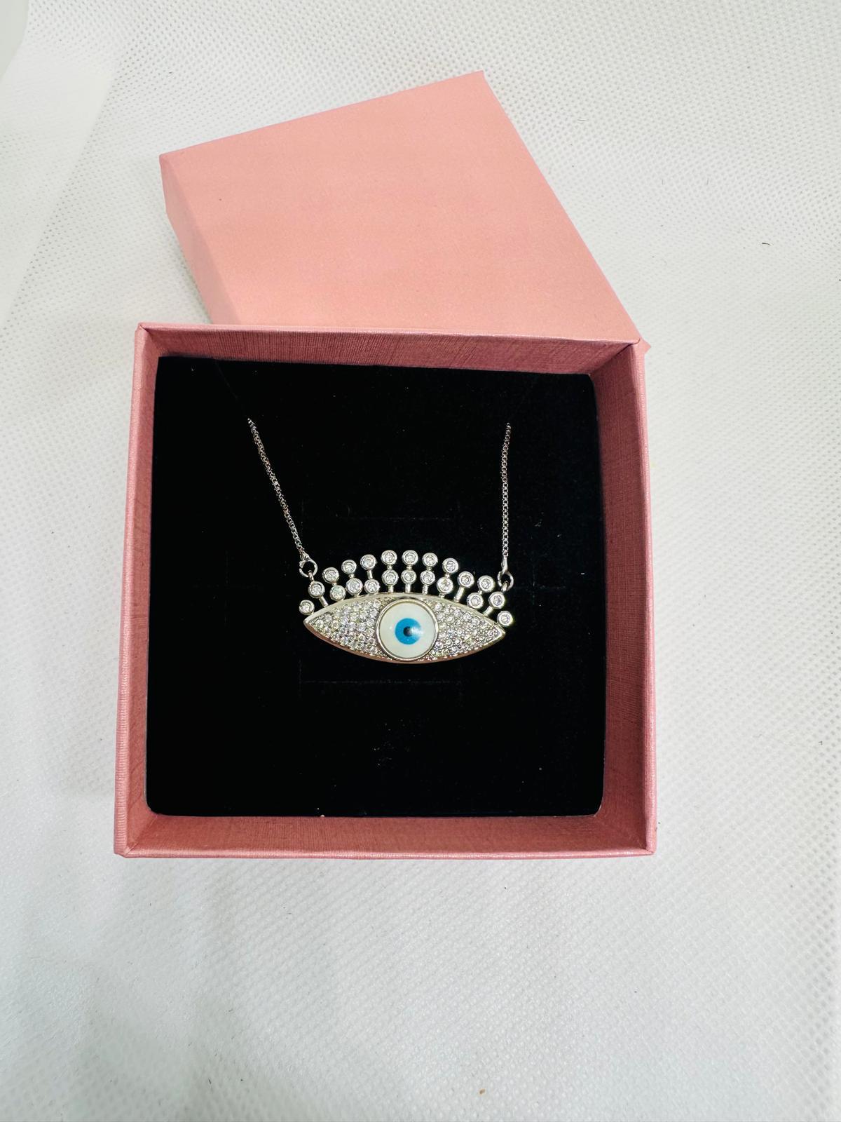 White Rhodium Greek Eye Necklace