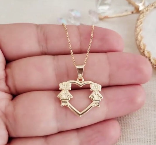 Heart Necklace with Little Girl Charms