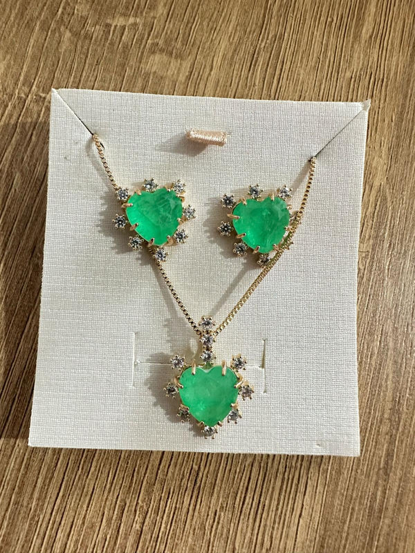 Green Heart Earring and Necklace Set