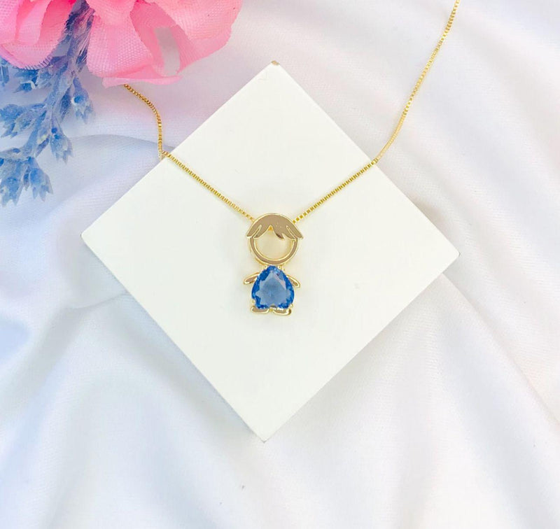 Elegant Boy Pendant Necklace with Blue Heart Stone