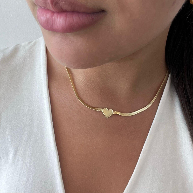 Gold-Plated Choker Necklace with Heart Pendant