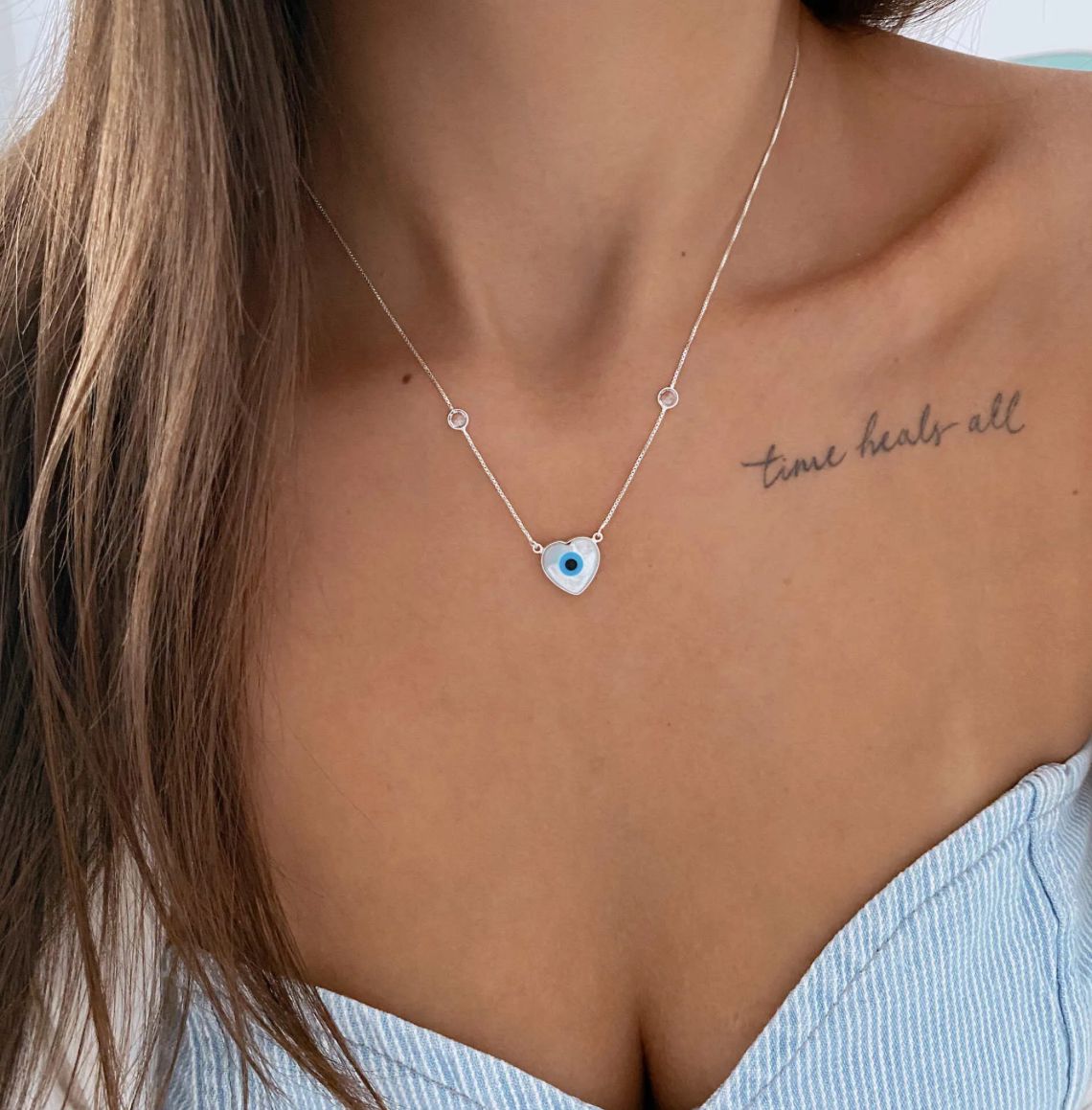 925 Silver Evil Eye Necklace – 45cm Chain & Protection Symbol