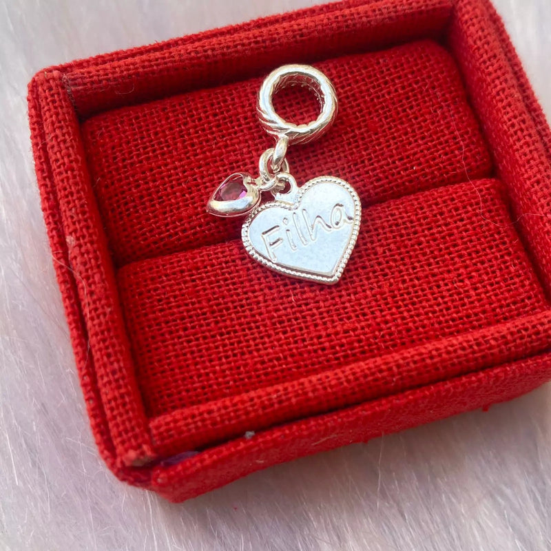 Heart Charm with "Filha" – Silver-Plated & Sentimental