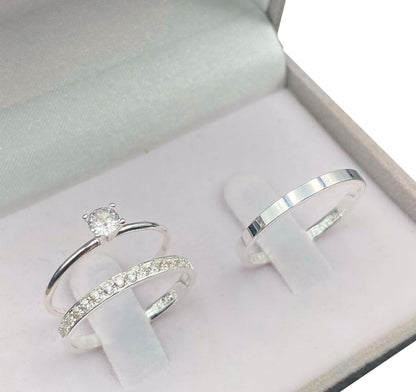 Sterling Silver Couple Rings – 2mm Fine Design with Zirconia Stones