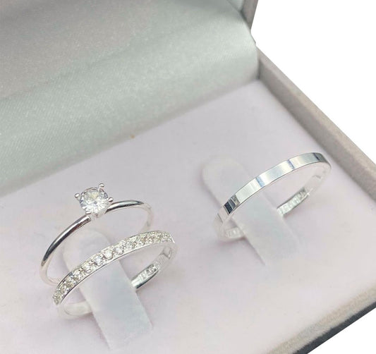 Sterling Silver Couple Rings – 2mm Fine Design with Zirconia Stones