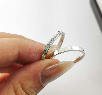 Sterling Silver Couple Rings – 2mm Fine Design with Zirconia Stones