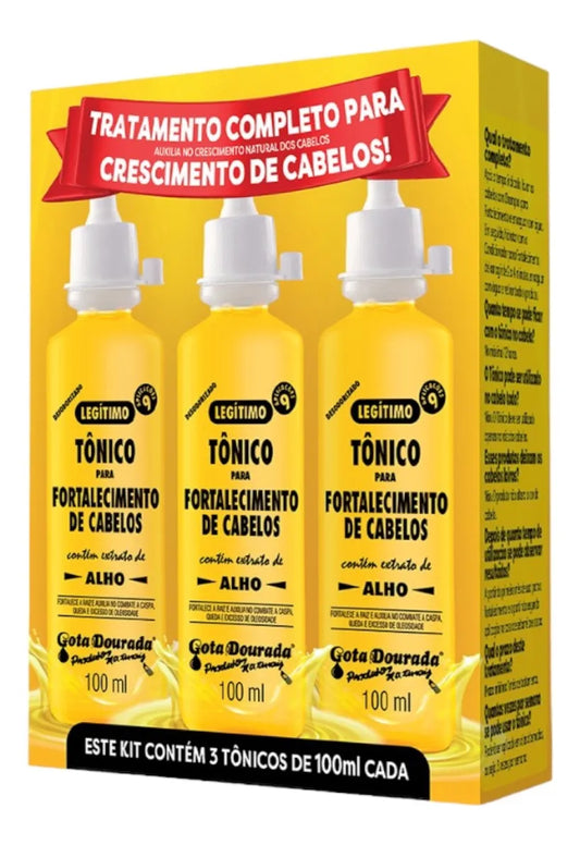 Kit 3 Tônicos de Alho Gota Dourada 100ml – Fortalecimento Capilar e Crescimento Saudável