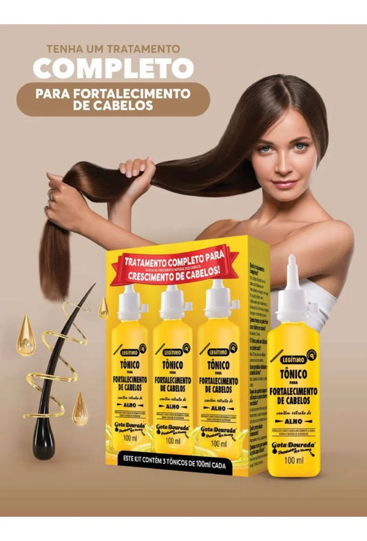 Kit 3 Tônicos de Alho Gota Dourada 100ml – Fortalecimento Capilar e Crescimento Saudável