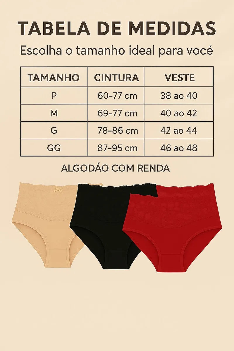 Calcinha Cinta Cintura Alta Renda Luxo Modeladora
