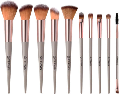 Kit de Pincéis de Maquiagem Profissional 8 Peças com Estojo em Couro PU – Bege