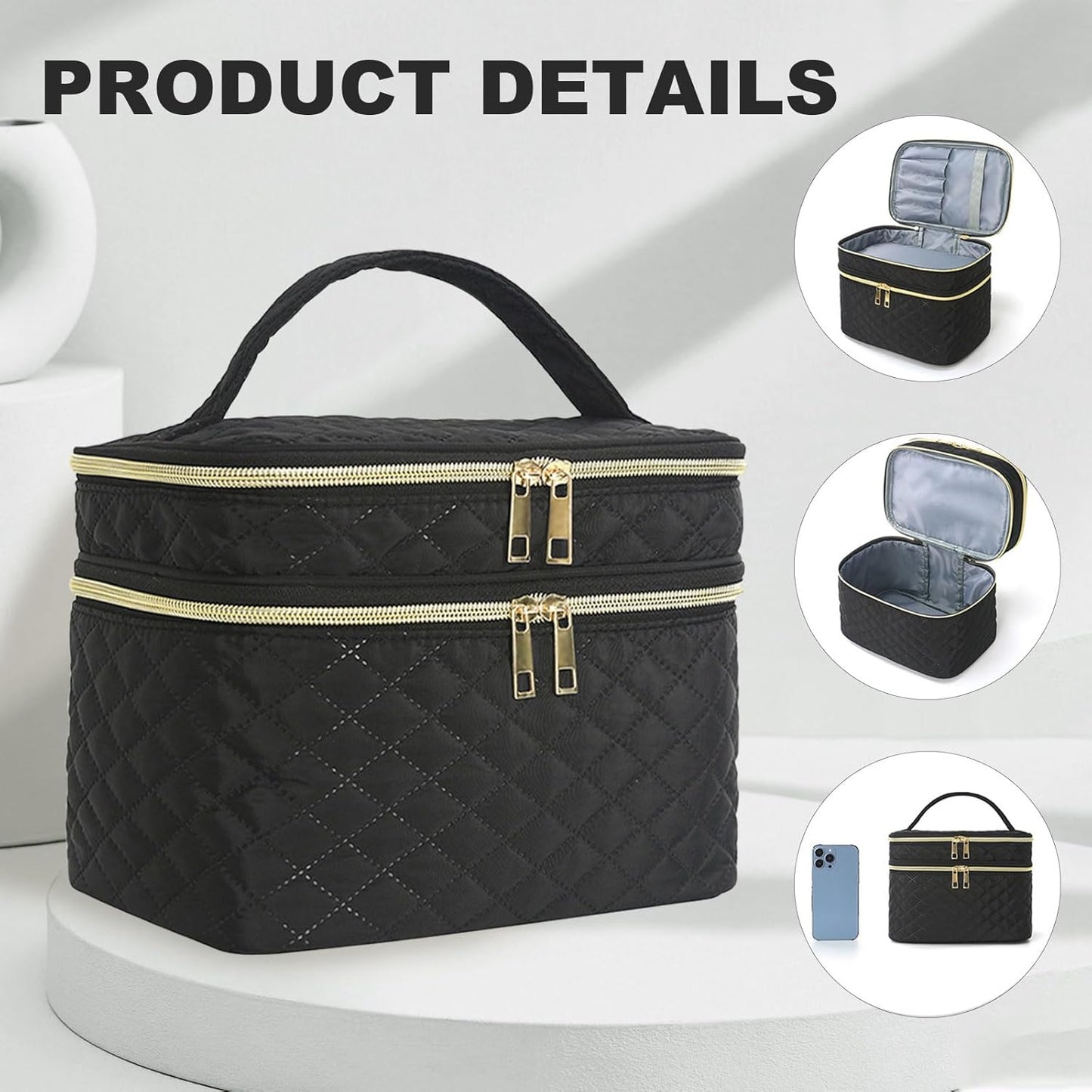 Nécessaire Grande de Viagem com Duas Camadas e Compartimentos para Pincéis – Preta