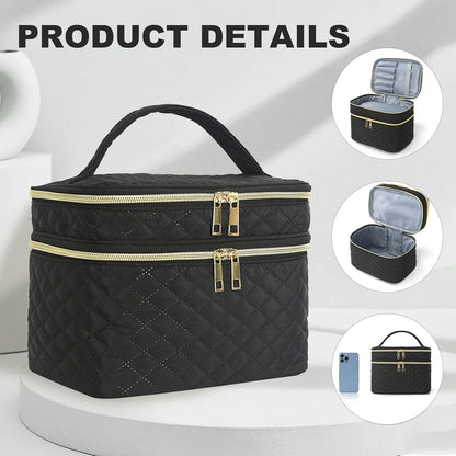 Nécessaire Grande de Viagem com Duas Camadas e Compartimentos para Pincéis – Preta