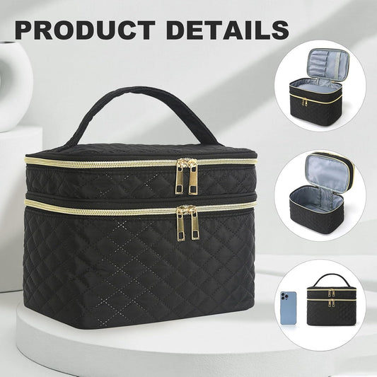 Nécessaire Grande de Viagem com Duas Camadas e Compartimentos para Pincéis – Preta