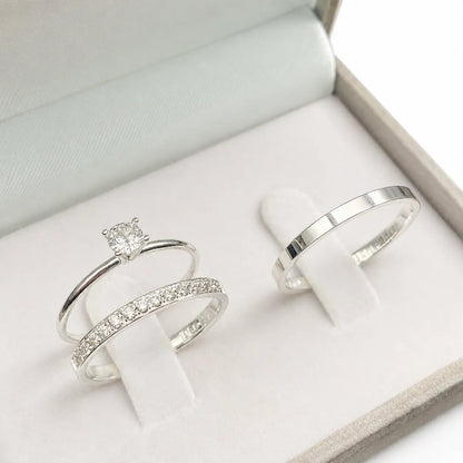 Pair of 950 Silver Alliances with Zirconias + Solitaire Ring